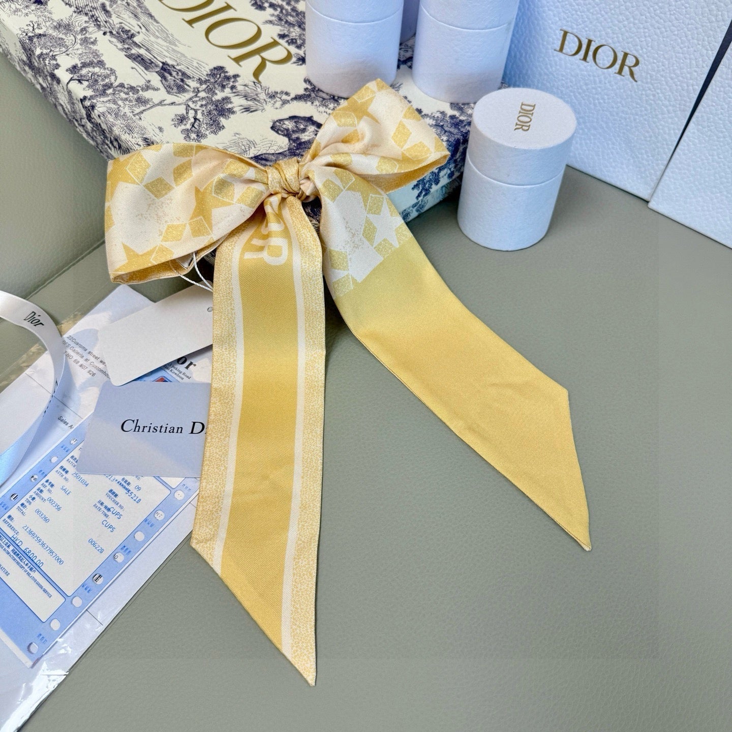 CD Twilly Mini Scarf 105cm Yellow Mulberry Silk 949194