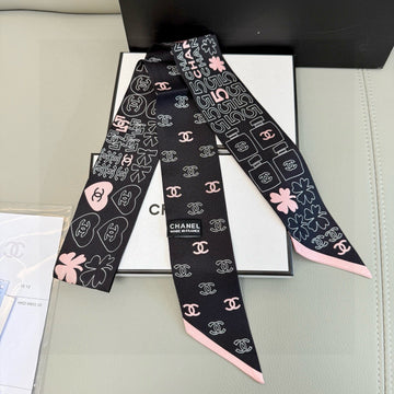 CC  Twilly Mini Scarf 120cm  Black Pink Mulberry Silk 968852