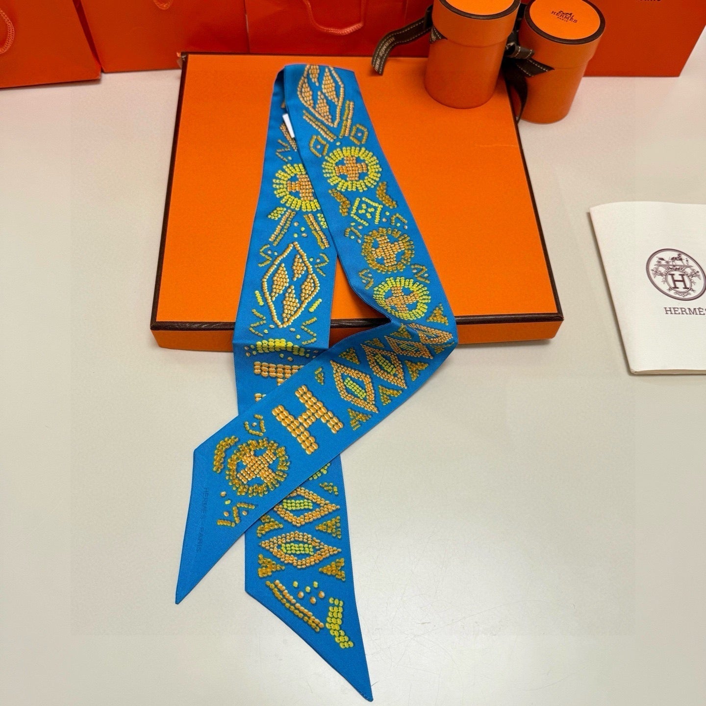 HM Twilly Mini Scarf 86CM Blue Mulberry Silk 969053