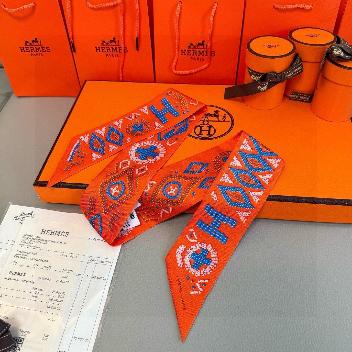 HM Twilly Mini Scarf 86CM Orange Mulberry Silk 969055
