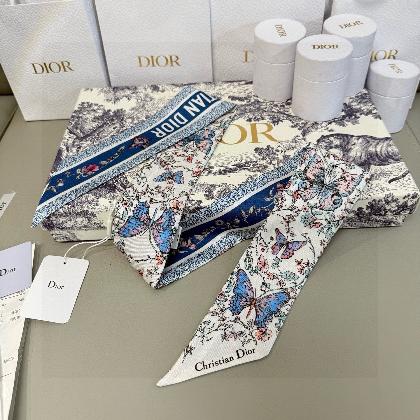 CD Twilly Mini Scarf 105cm Blue Mulberry Silk 969063