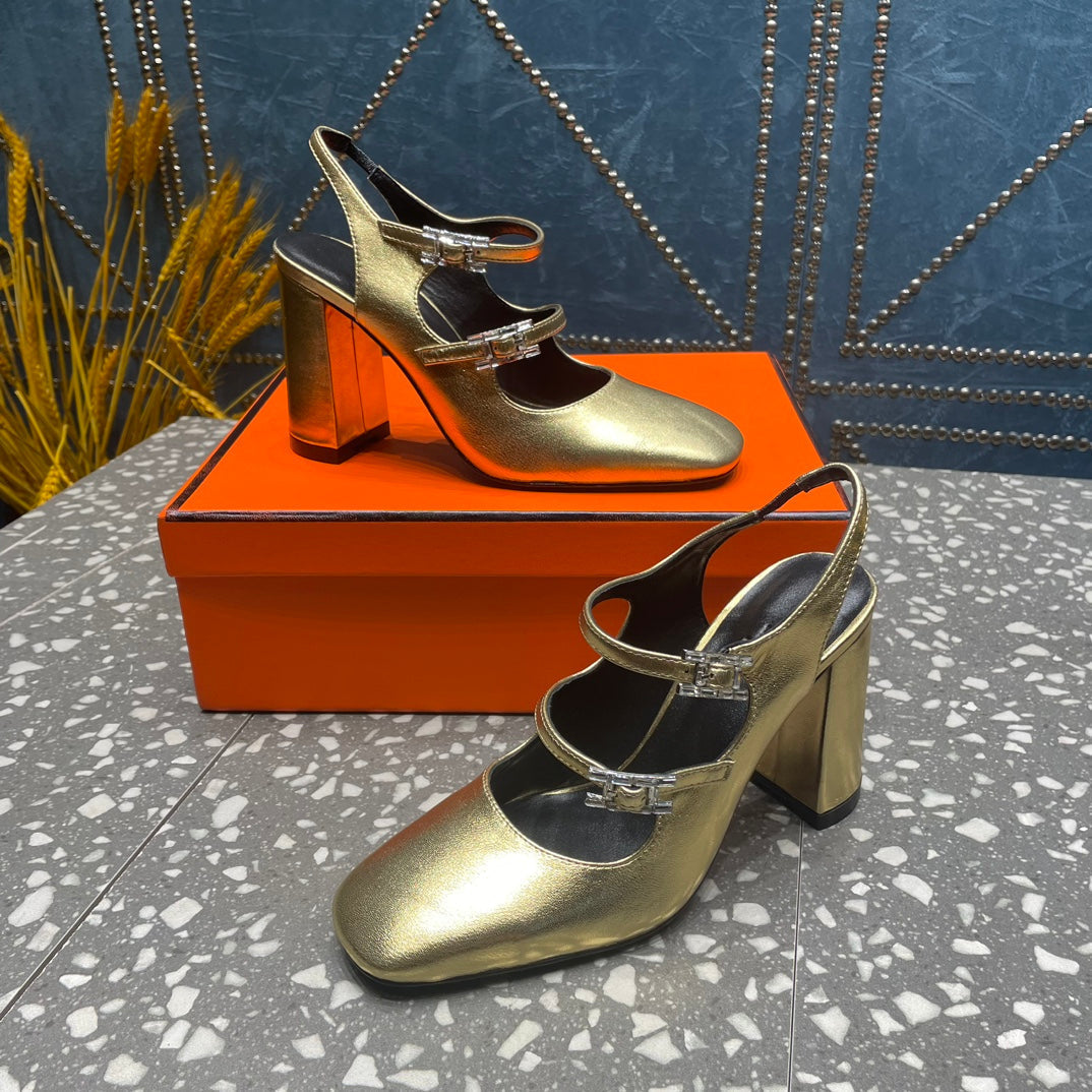 HM Jackie 80 Pump Gold Cowhide  962921