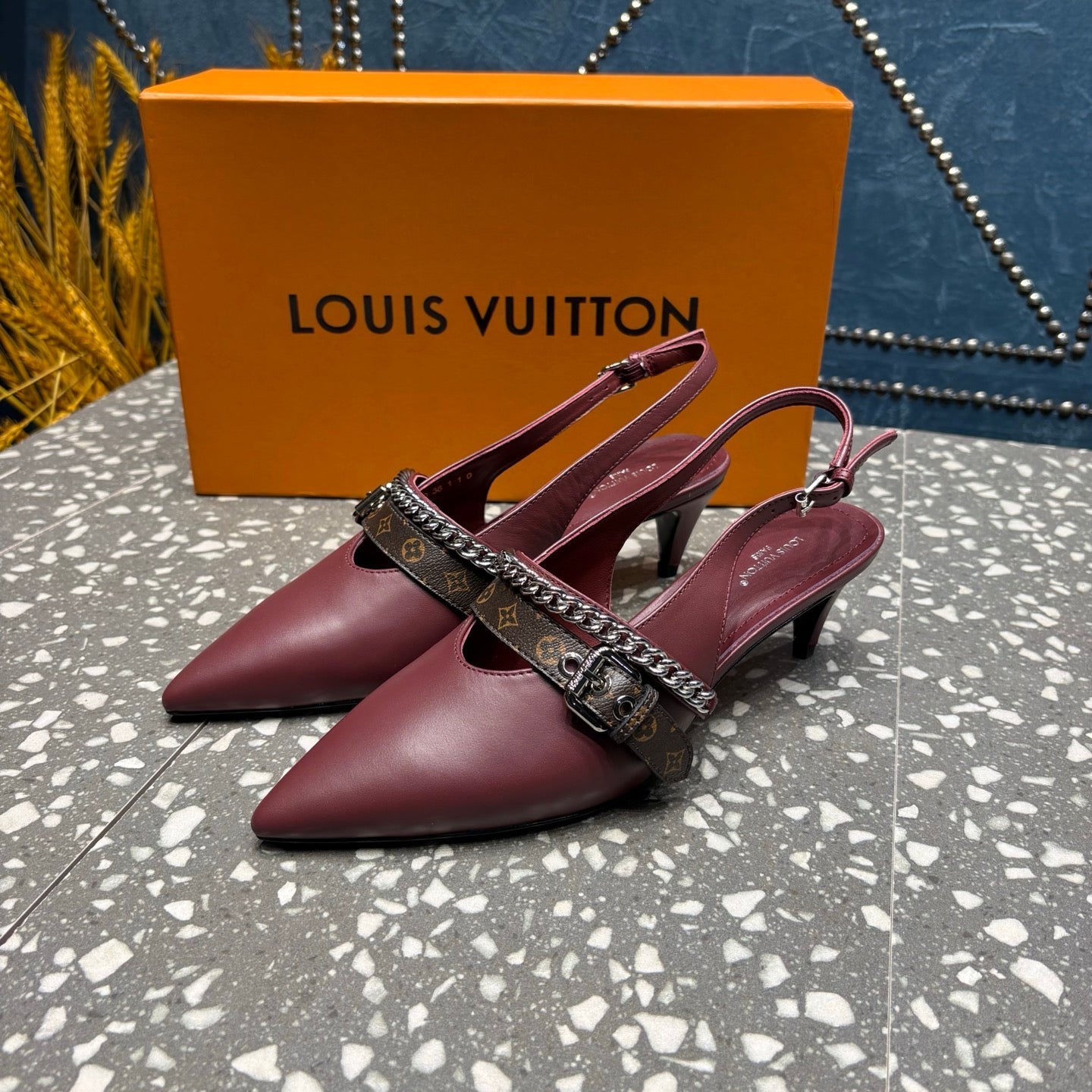 LV 26ss Slingback 45 Burgundy Cowhide 628433