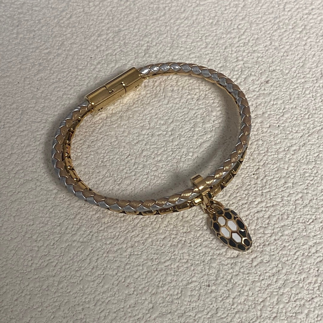 BVL Gold And Silver Snaker Leather Cord Bracelet