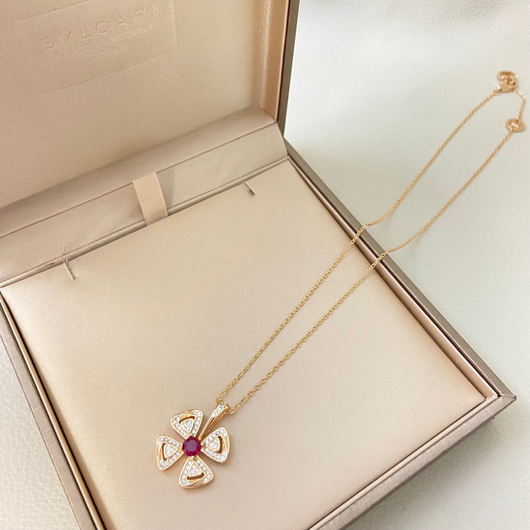 BVL Flower Pink White Diamond Windmill Necklace