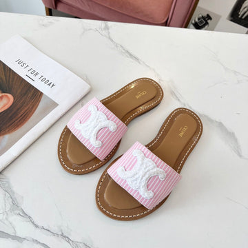 Celine 25C Slippers Pink mix White Fabric with Calfskin 238164