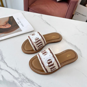 Celine 25C Slippers Beige mix Brown Fabric with Calfskin 238160