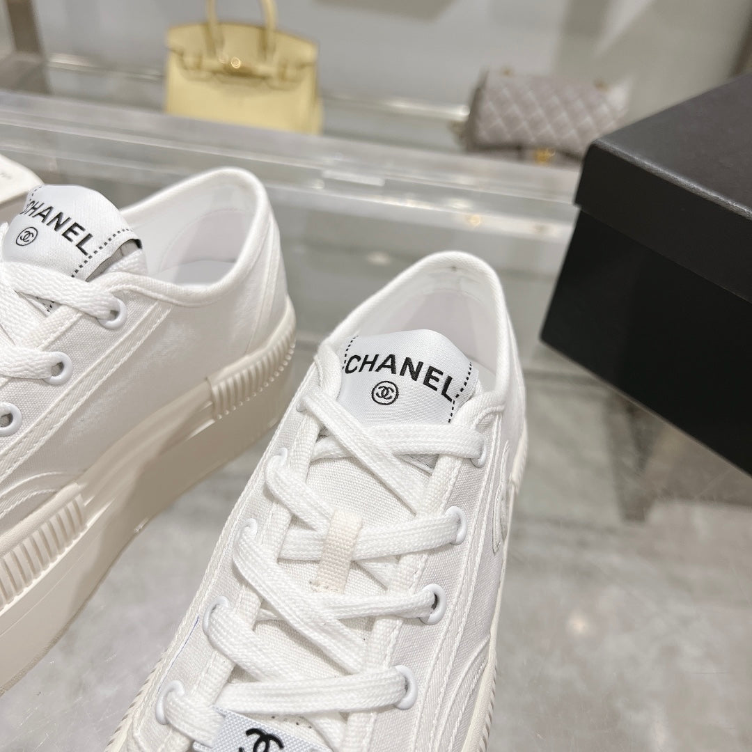 CC Sneaker White Fabric And Lambskin