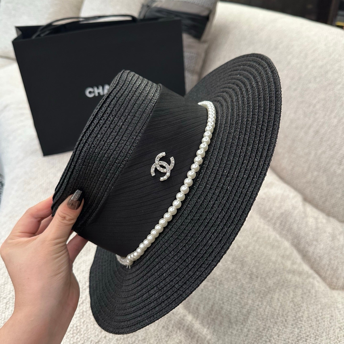 Chanel Pearl Straw Hat 214515