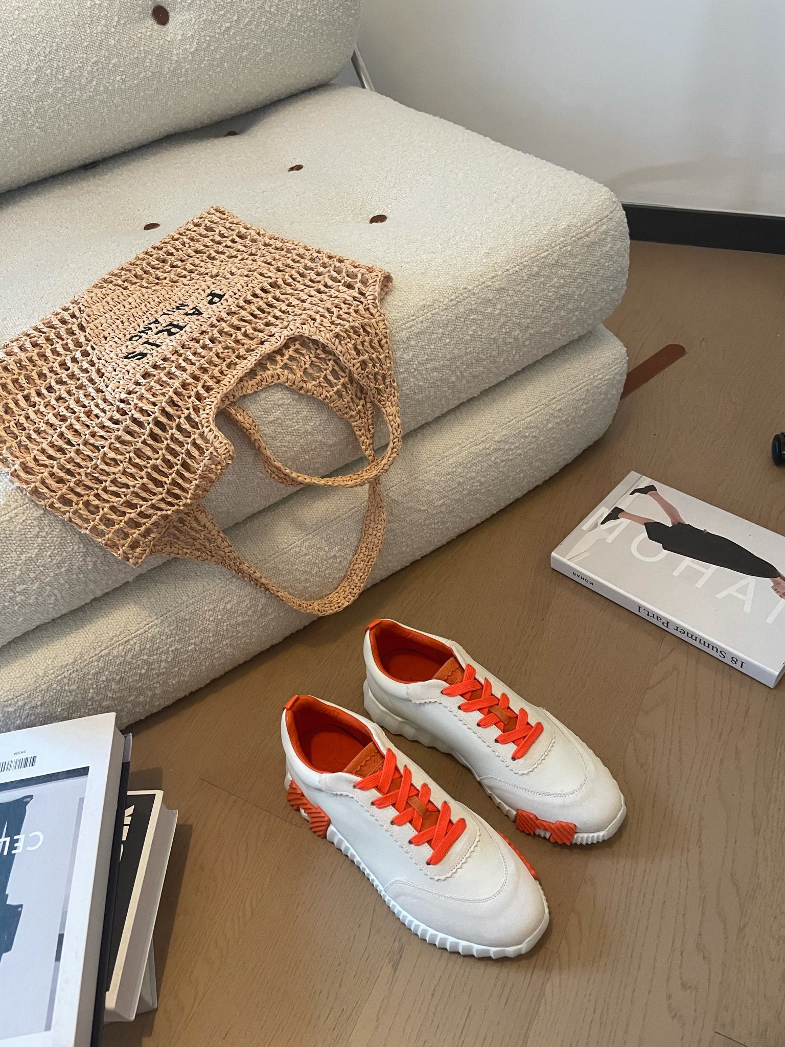HM Bouncing 35 Sneakers White Goatskin & Suede Goatskin H Orange