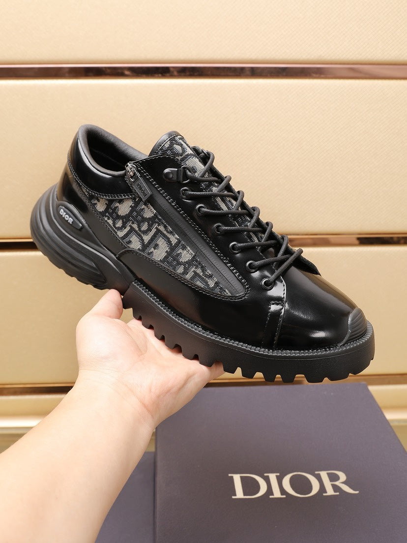 CD COMBAT DERBY SHOE BLACK AND BEIGE POLISHED CALFSKIN