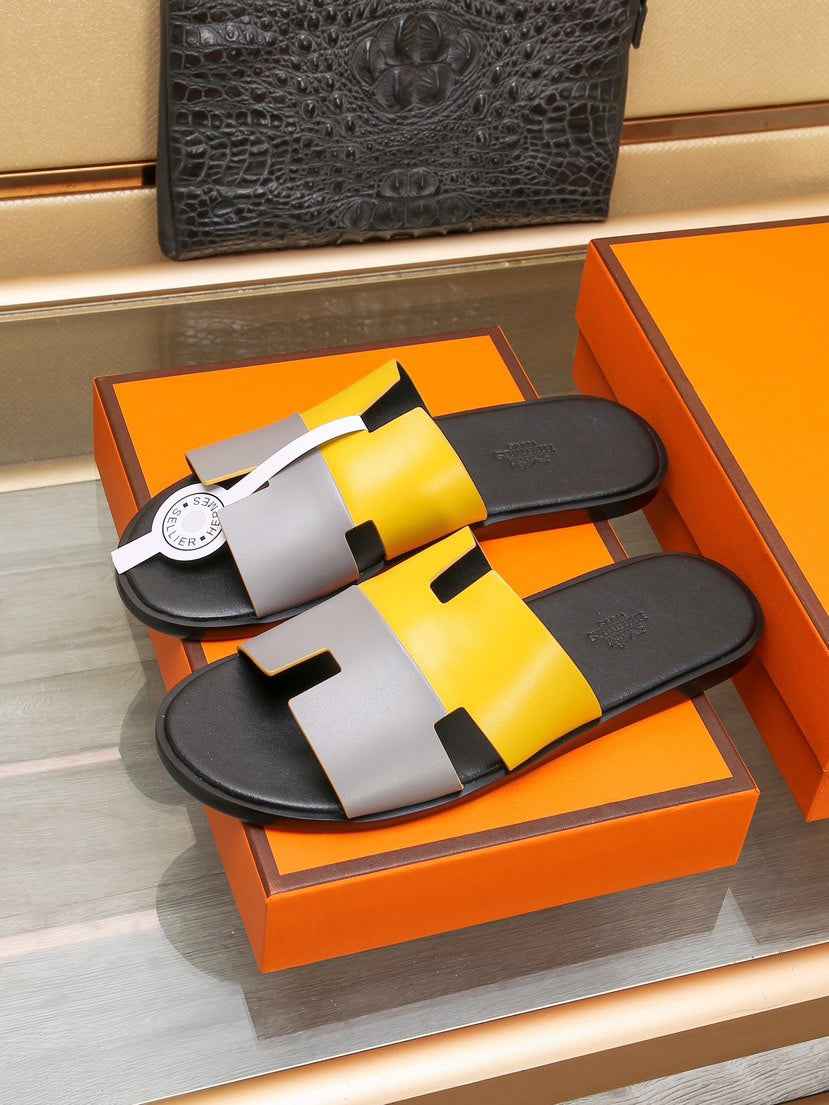 HM Men's Izmir Slide Yellow Grey Cowhide 685831