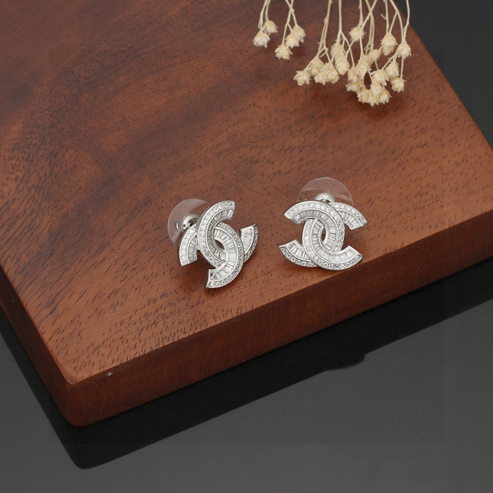 CC Double C Sliver Diamond Earrings