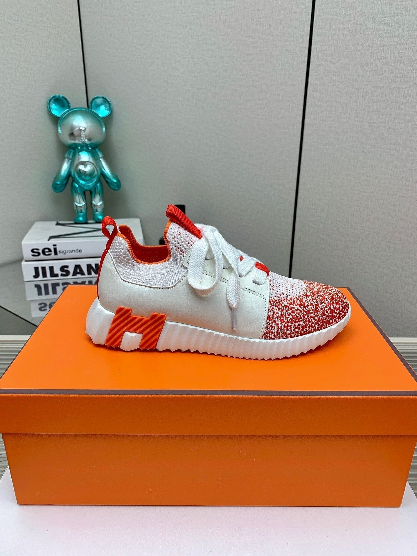 HM Depart Slip-on Sneaker In Red Omber White Woven Fabric 106334