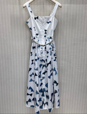 Dior 2026 Spaghetti Straps Dress White Blue Cotton 400591
