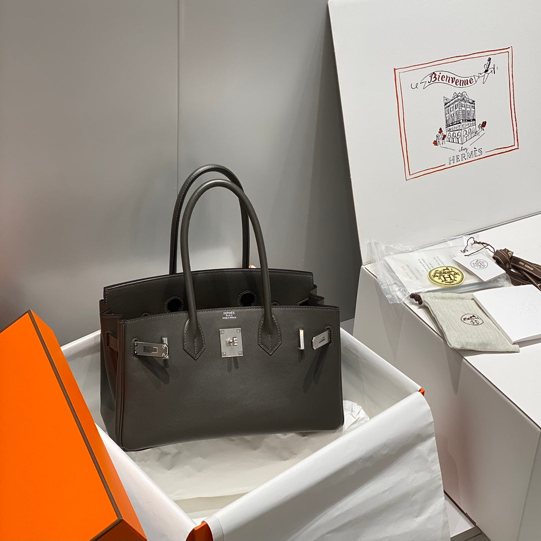 HM Shoulder Birkin 29 Black Chocolate Leather 222332