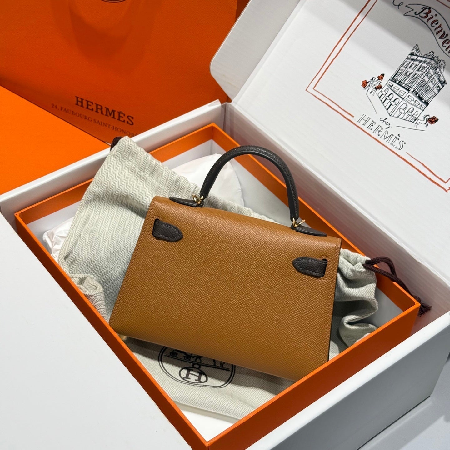 HM Mini Kelly 19 Golden Brown Epsom 243116