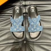 LV OASIS MULE IN BLUE DENIM MONOGRAM JACQUARD