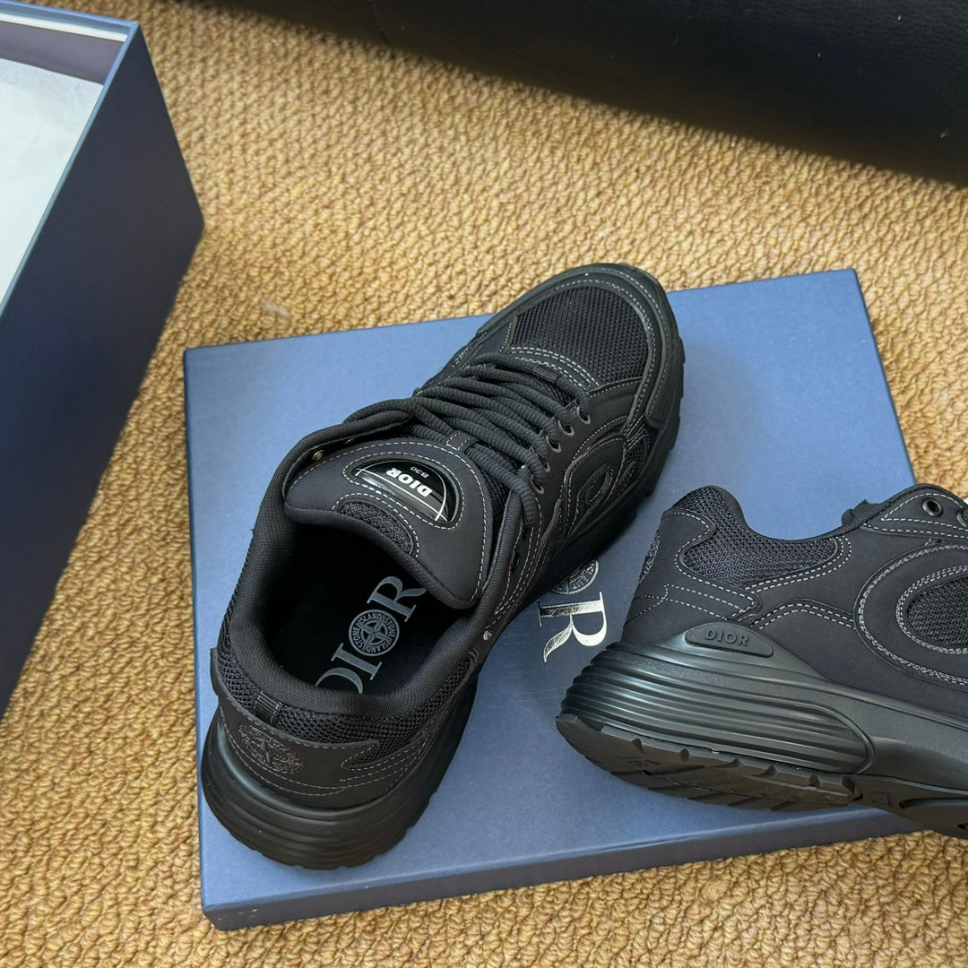 CD And Stone Island B30 Sneaker Black Cowhide And Polyester Mesh Fabric