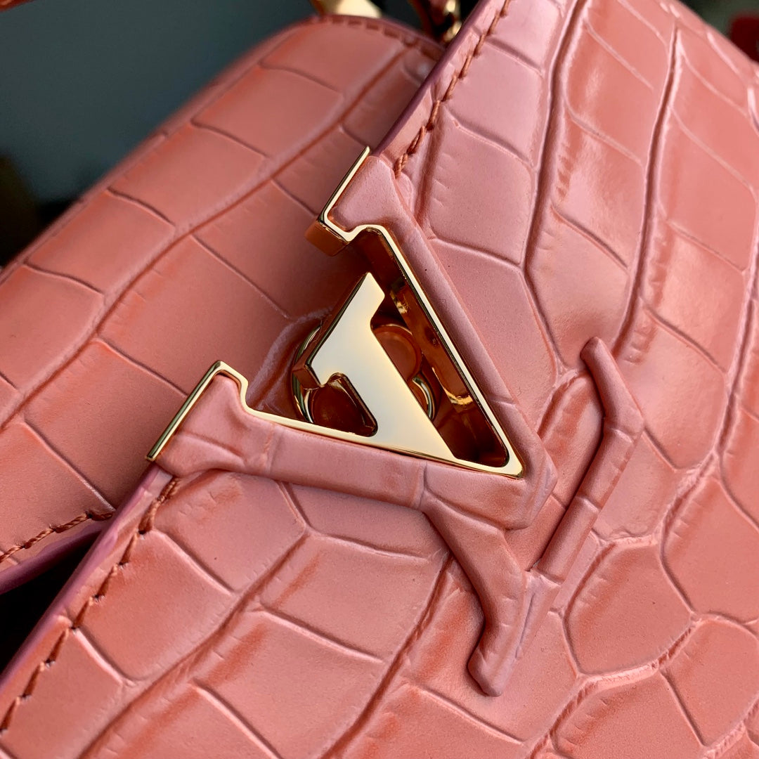CAPUCINES BB 27 PINK ORANGE TAURILLON GOLD HARDWARE