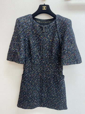 CC Tweed Short Sleeve Dress  Multicolor Polyester Polyamide 251864