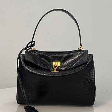 Balenciaga Small Rodeo Crocodile Embossed Bag 29 Black Leather Gold Hardware