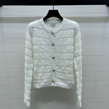 Chanel 2026 Striped Sequined Long-Sleeve Cardigan White Wool