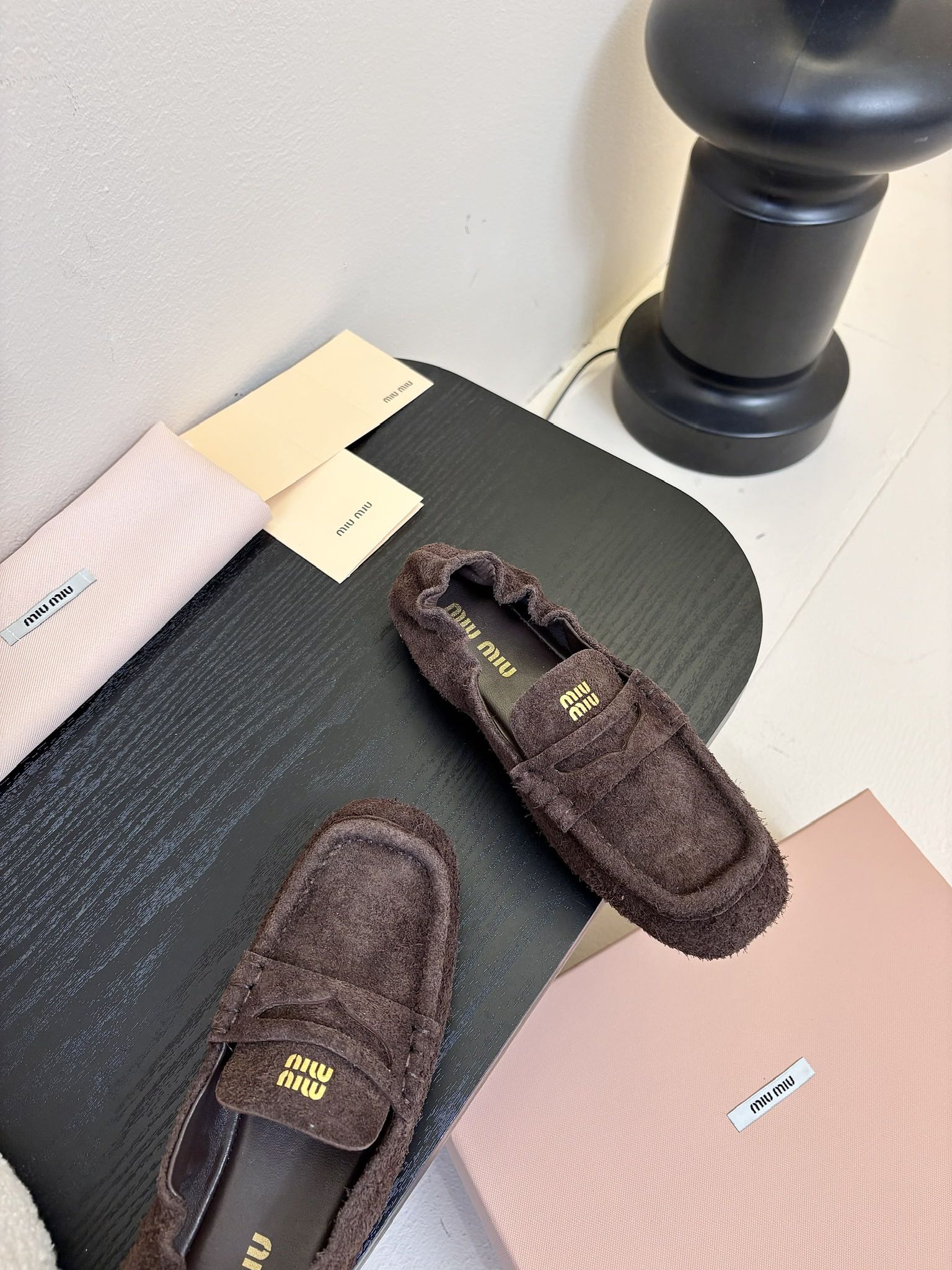 Miu 25C Ruches nappa Loafers Brown Suede 235808