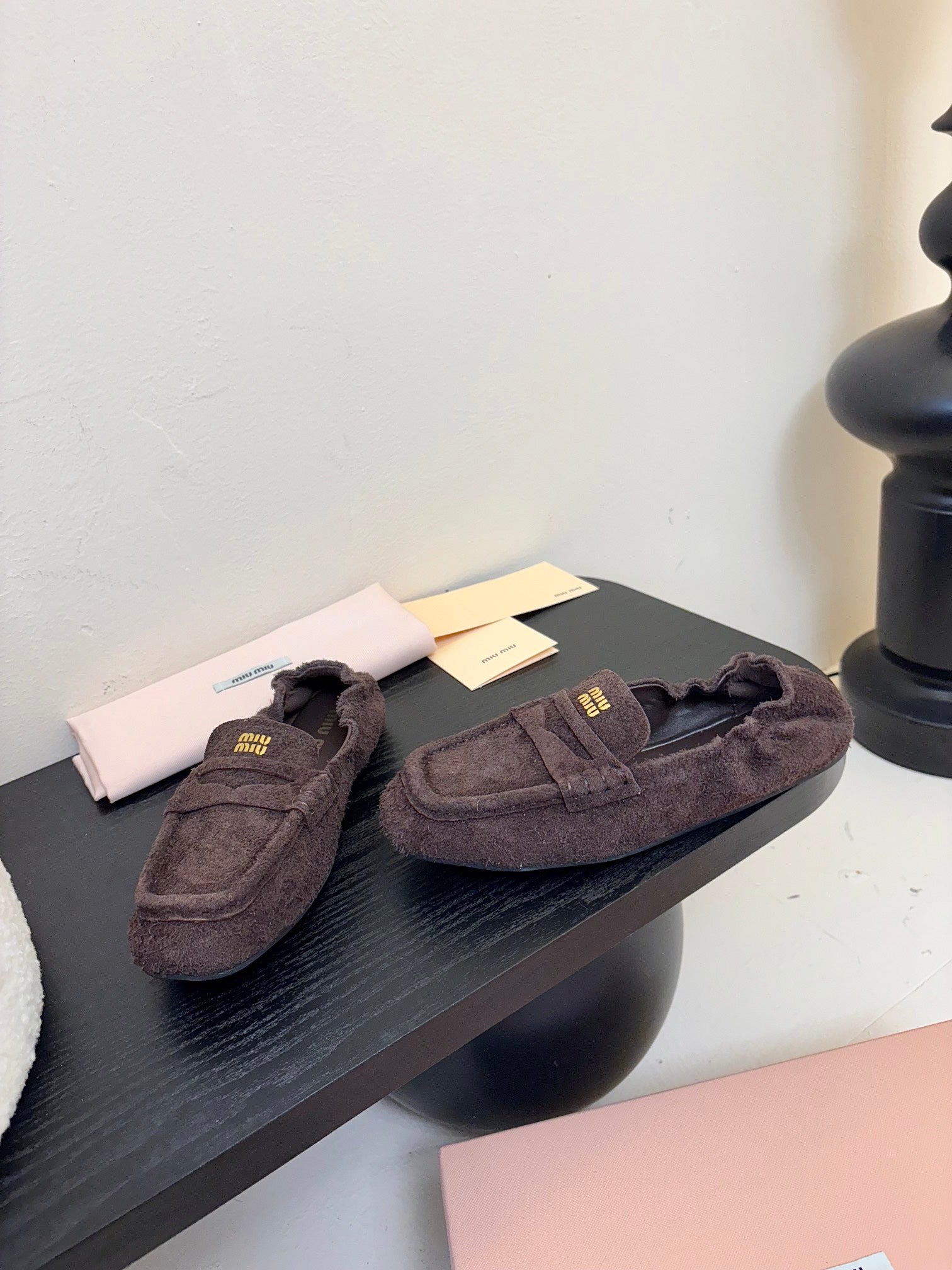 Miu 25C Ruches nappa Loafers Brown Suede 235808