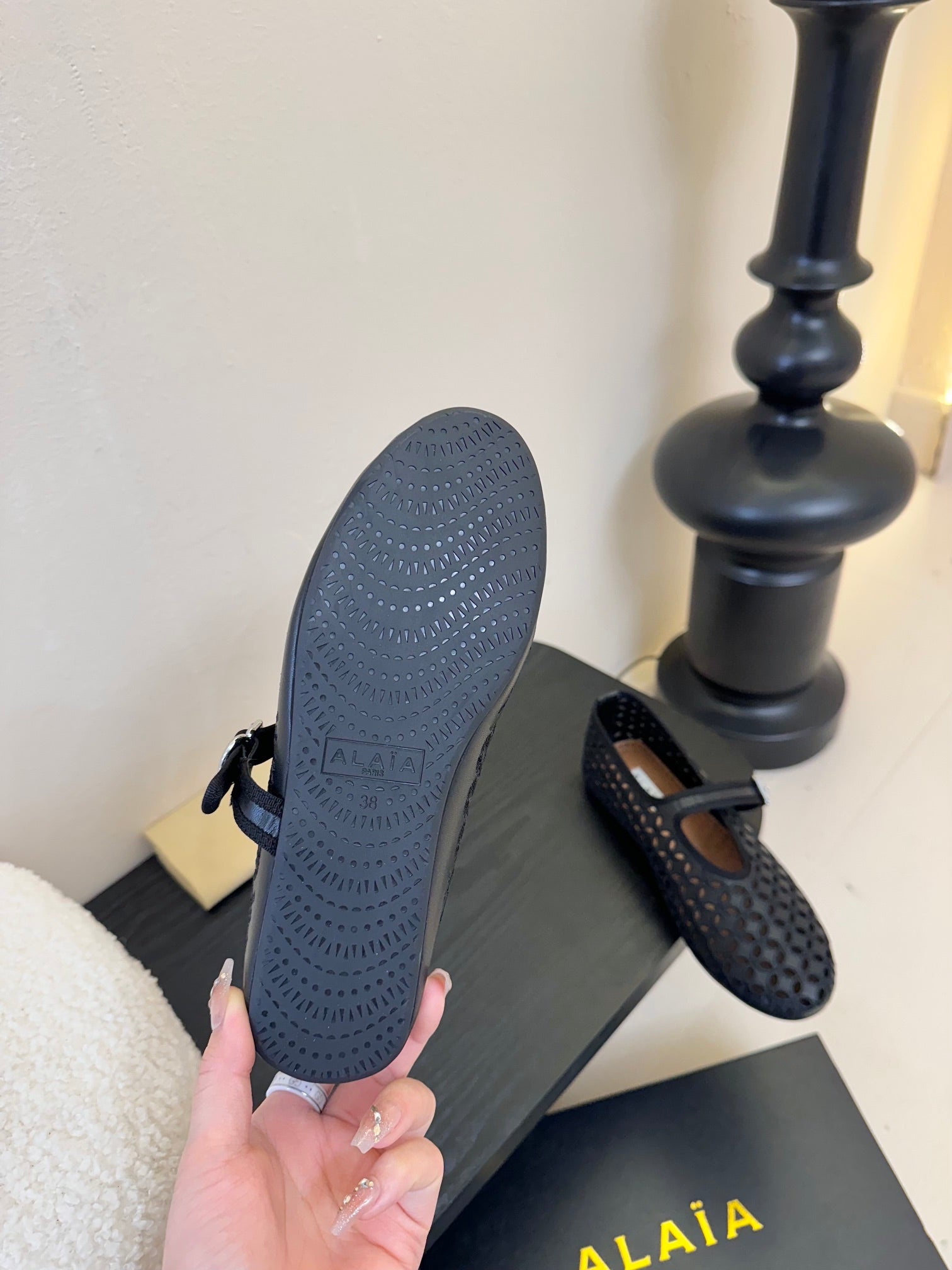 Alaia 25 Mary Jane Mesh Ballet Flats Black Calfskin 297034