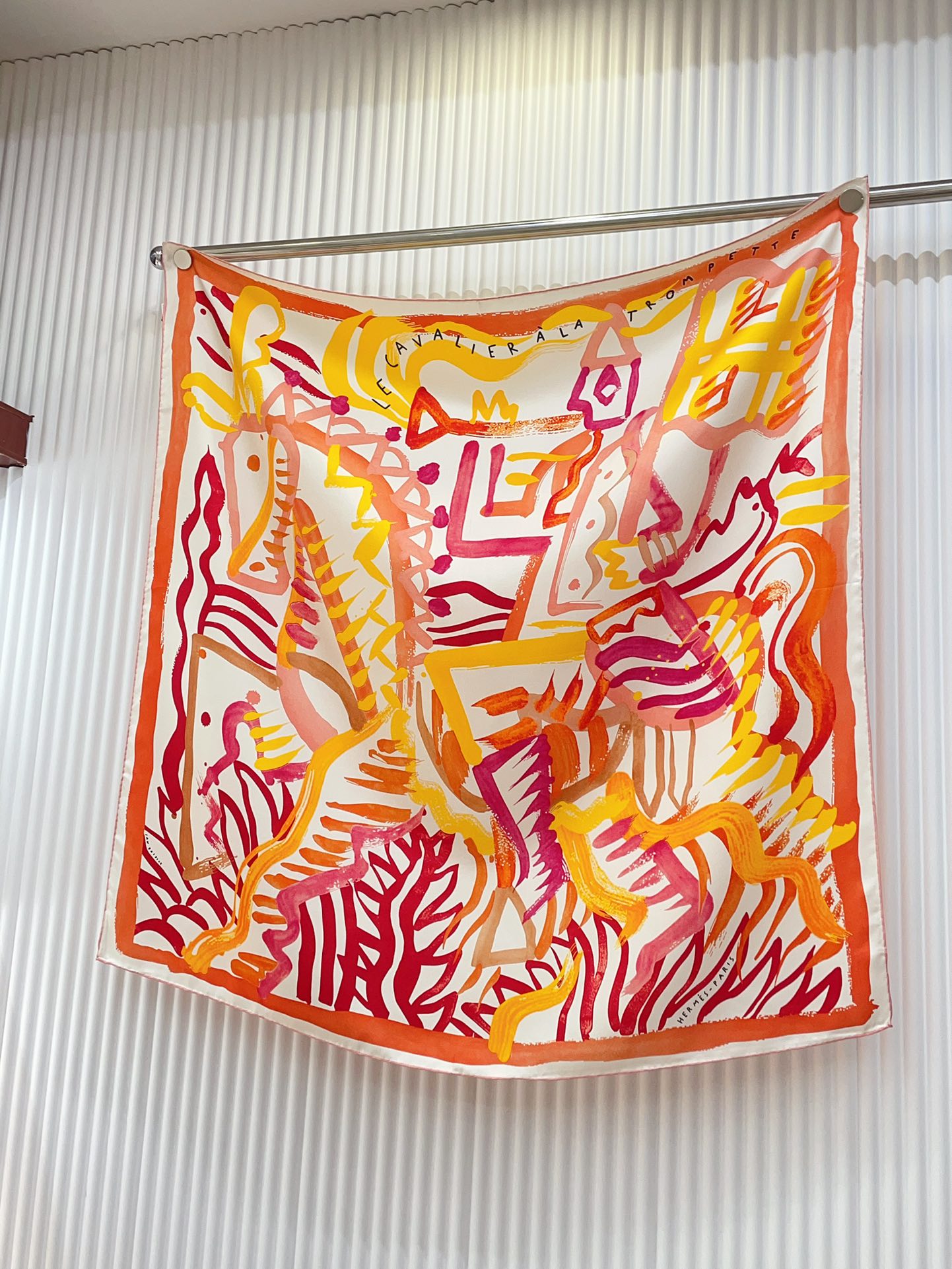 Le Cavalier A La Trompette Scarf 90 CM In Colorful Silk 208589