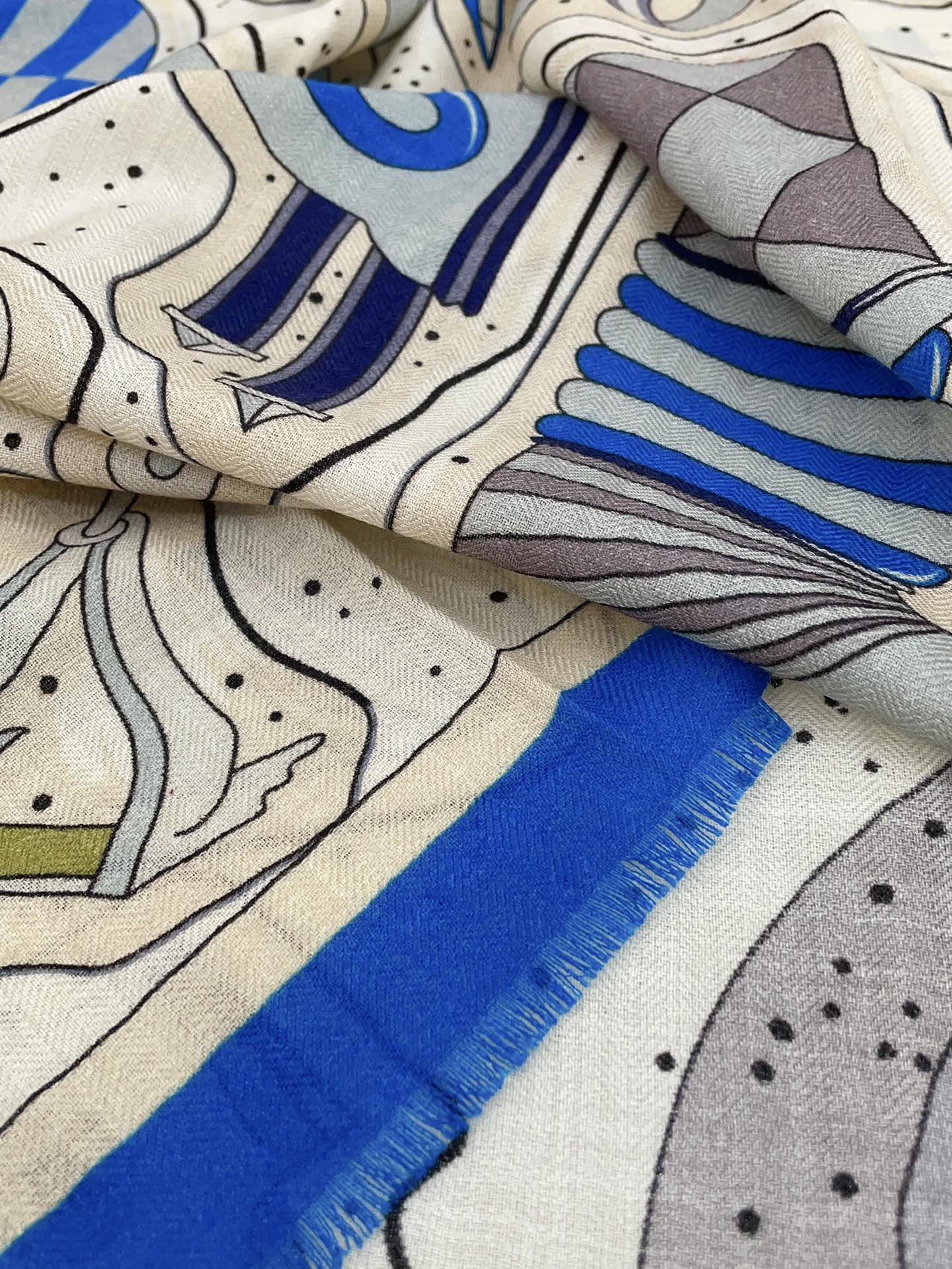 Cosmic Horse Set rectangle Scarf 180 CM In Blue Colorful Cashmere And Silk 308063