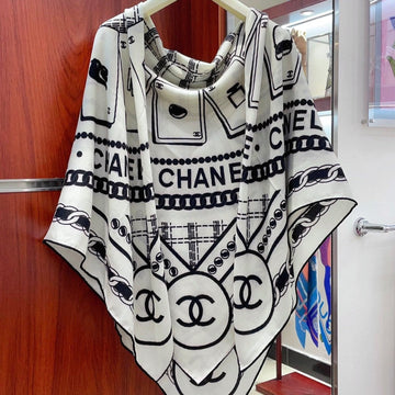 CC Square Scarf 140CM In White Mix Black Cashmere And Silk 407279