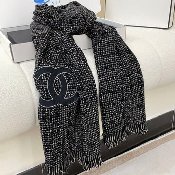 CC Scarf 190 CM In Black Mix White Cashmere 421407