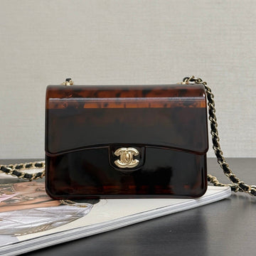 Chanel 2026 Mini Evening Bag 12cm Black Tortoiseshell-patterned Plexi Gold Metal
