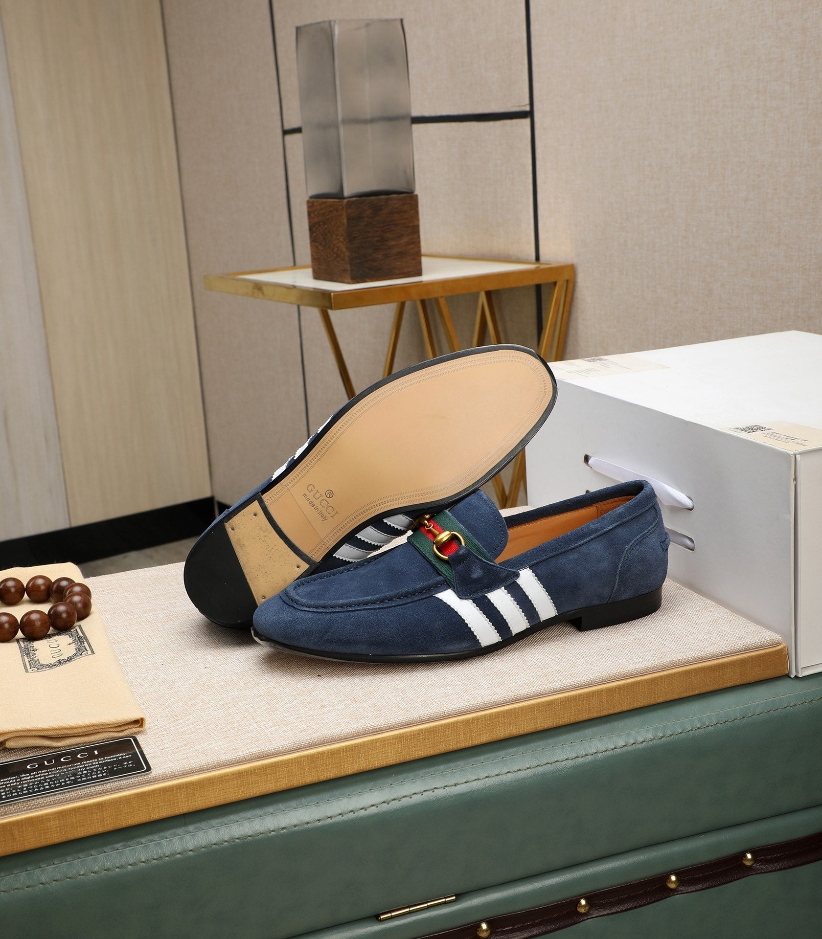 GG x Adidas Men's Jordaan Loafer Blue Suede 456611