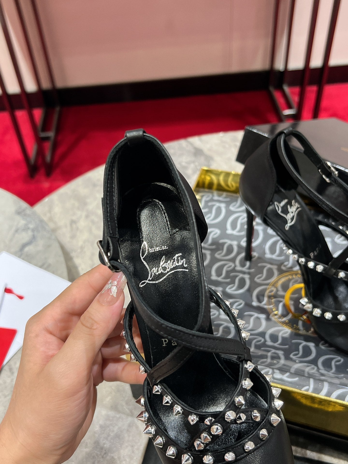 CL Tatooshka Spikes Pump 100mm Nappa Leather Black