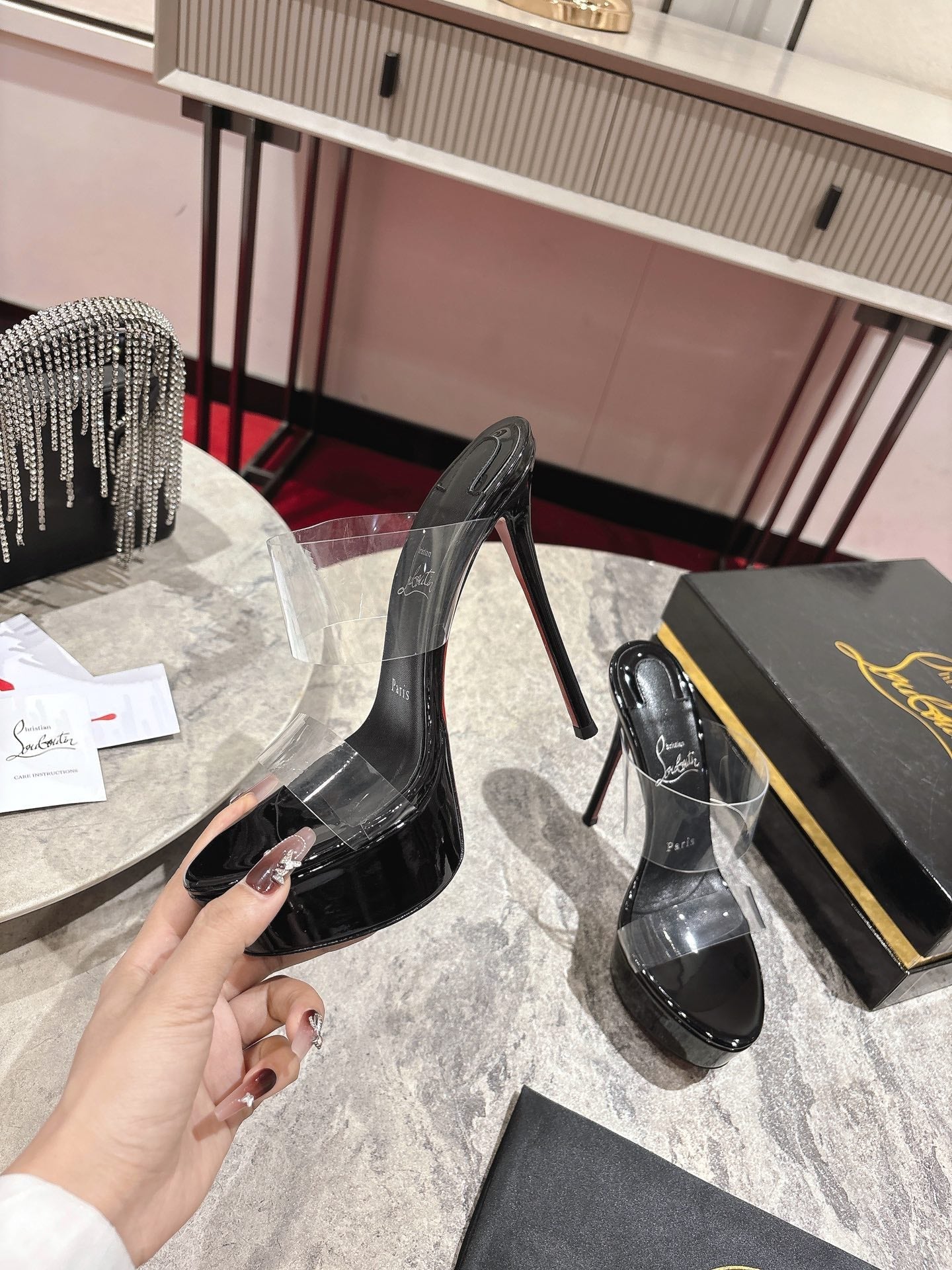 CL Just Nothing Alta 150mm Black Patent Calfskin