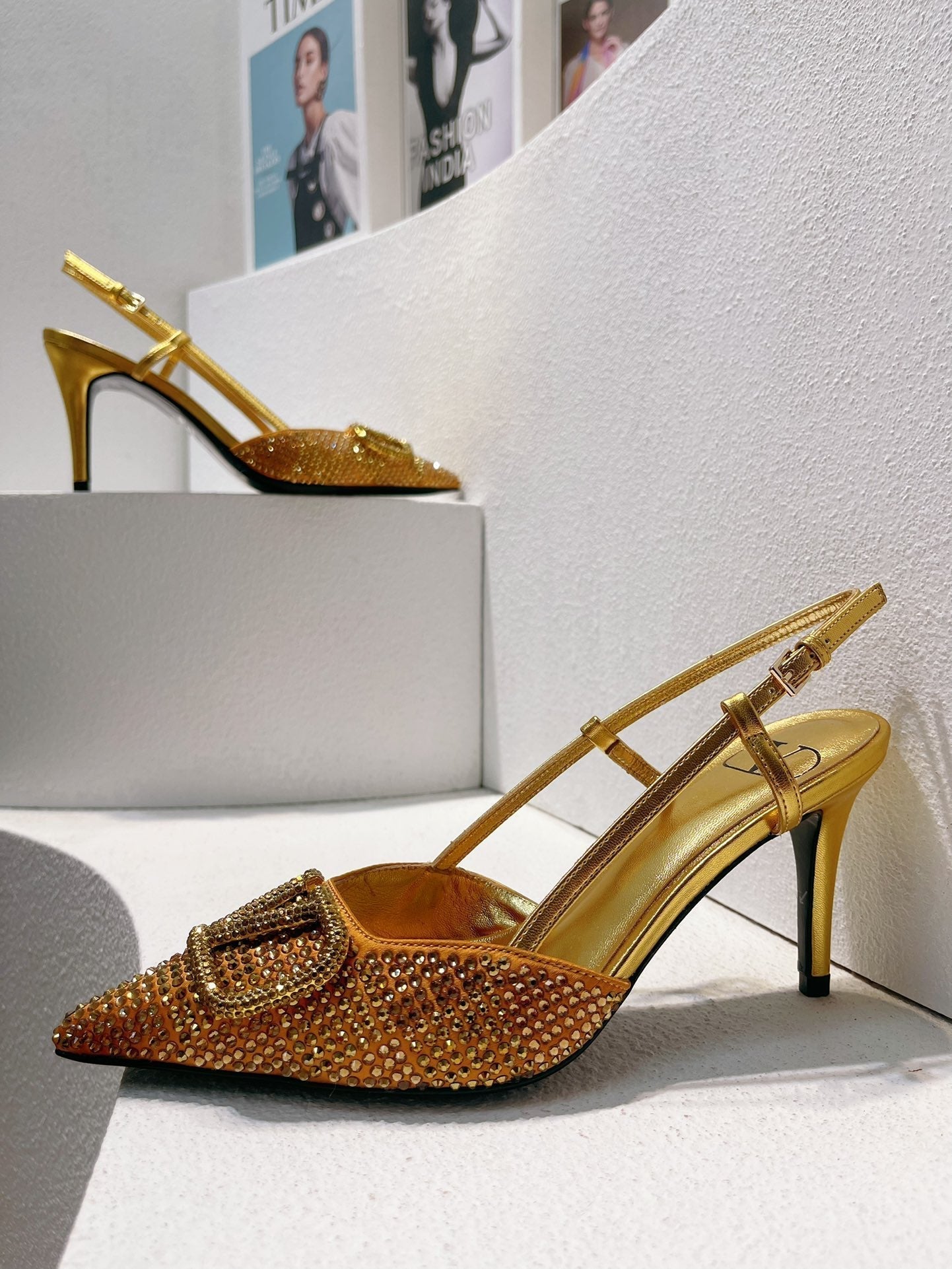 VT High Heeled Slingbacks Gold Sheepskin 292820