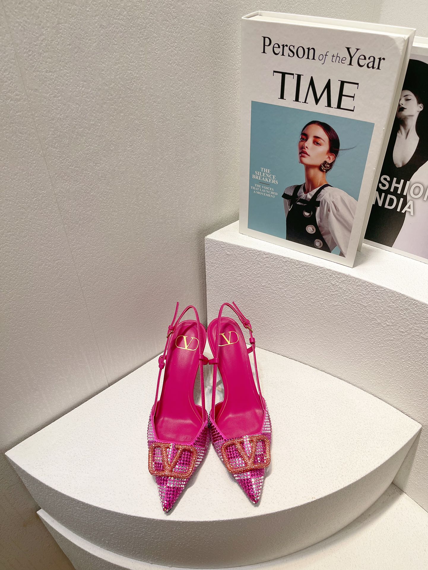 VT High Heeled Slingbacks Fuchsia Pink Sheepskin 292821