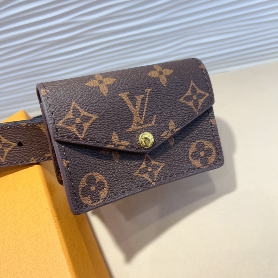 LV MULTI POCKET 30MM BELT IN DARK BROWN MONOGRAM CALFSKIN GOLD HARDWARE