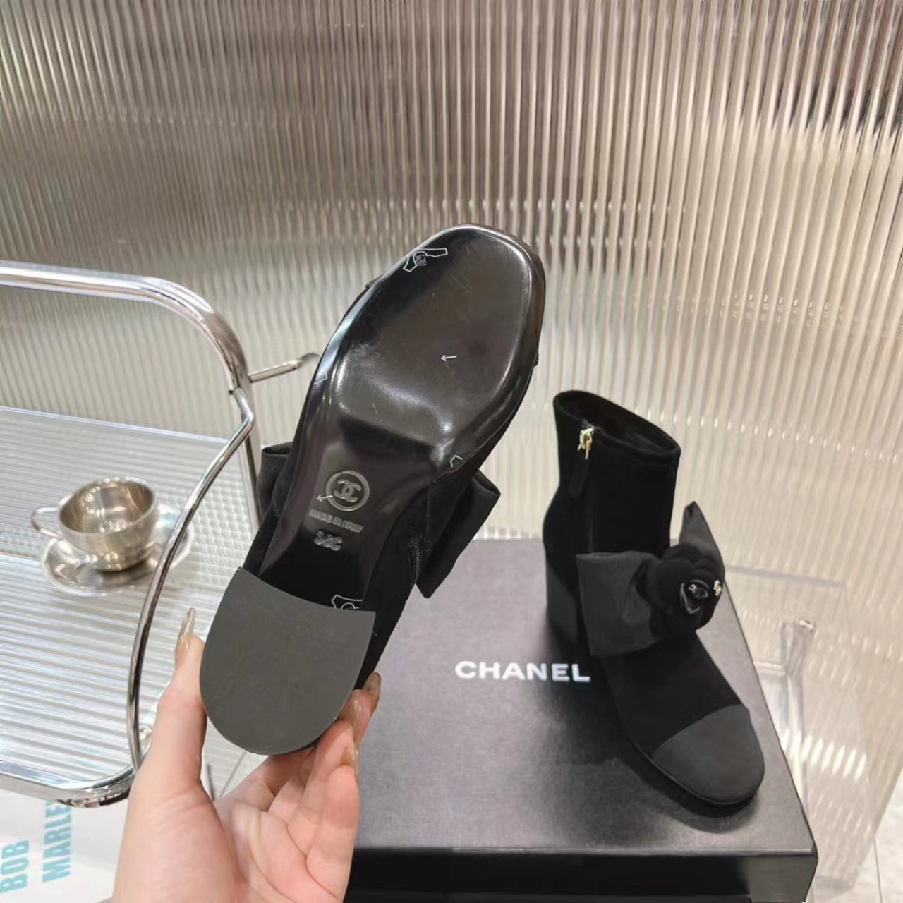 CC Short Boots 60mm Plain Black Camellia Suede