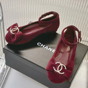 Chanel 2026 Mary Jane Ballet Flats Velvet Crystal CC Logo Bow 791128