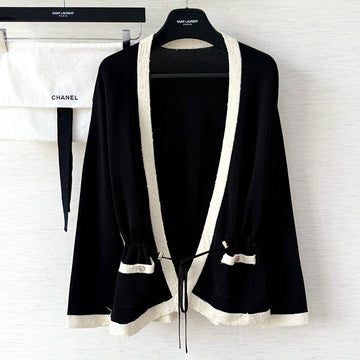 CC 25 V-neck Cardigan Black Laine-Wool
