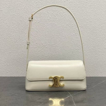 Celine 2026 Triomphe Terence Shoulder Bag 24cm White Cowhide 281893