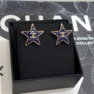 Chanel 2026 Gold Double C Blue Enamel Five-Pointed Star Earrings