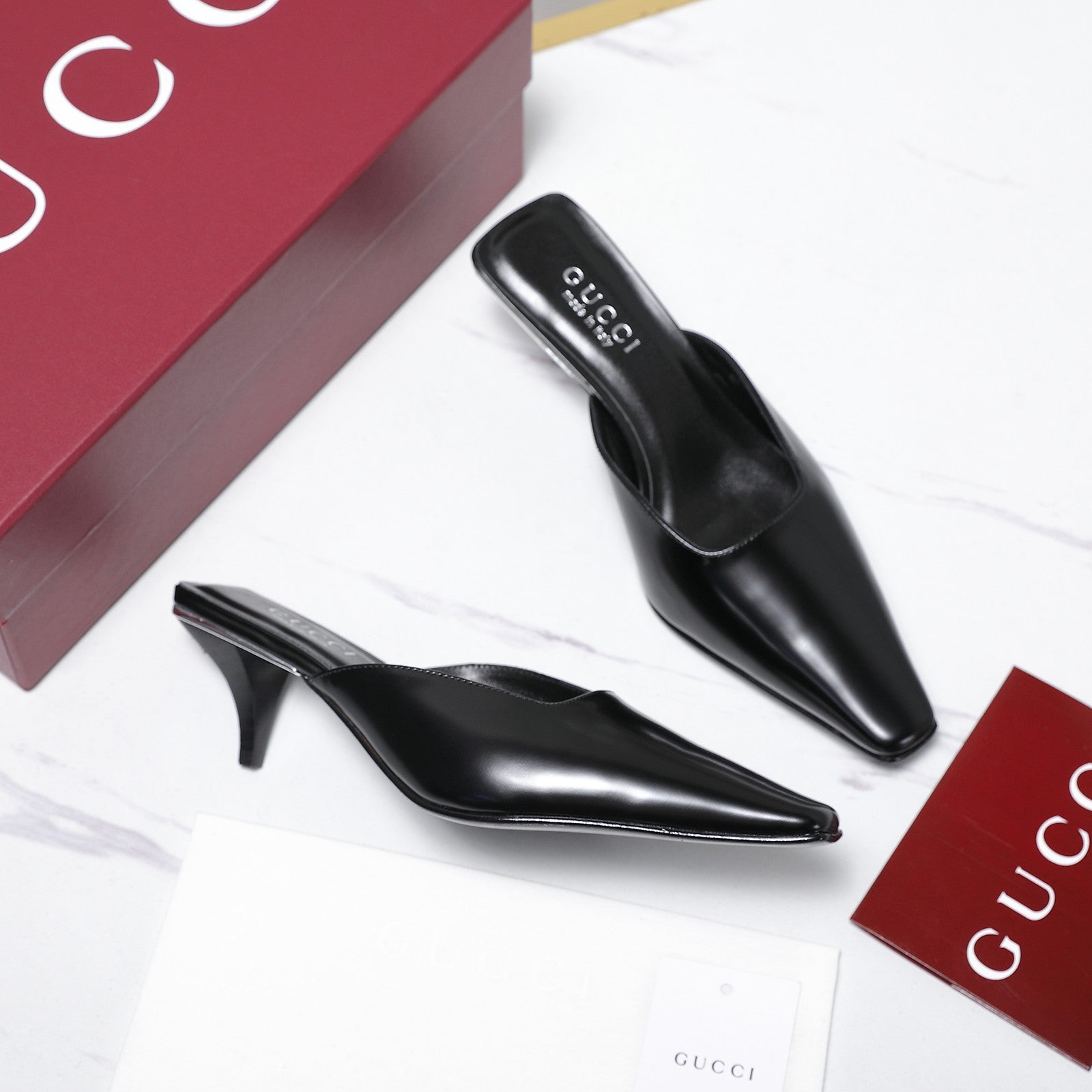 GG 26ss High Heel Mule 60 Black Sheepskin 601088