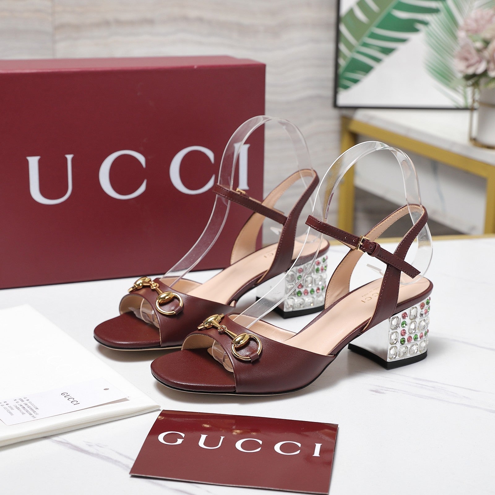GG 26ss Sandals 55 Burgundy Beige Sheepskin 601097