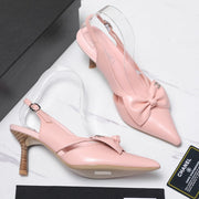 Chanel 2026 Bow Strappy High-Heeled Slingback 80mm Pink Cowhide 758437