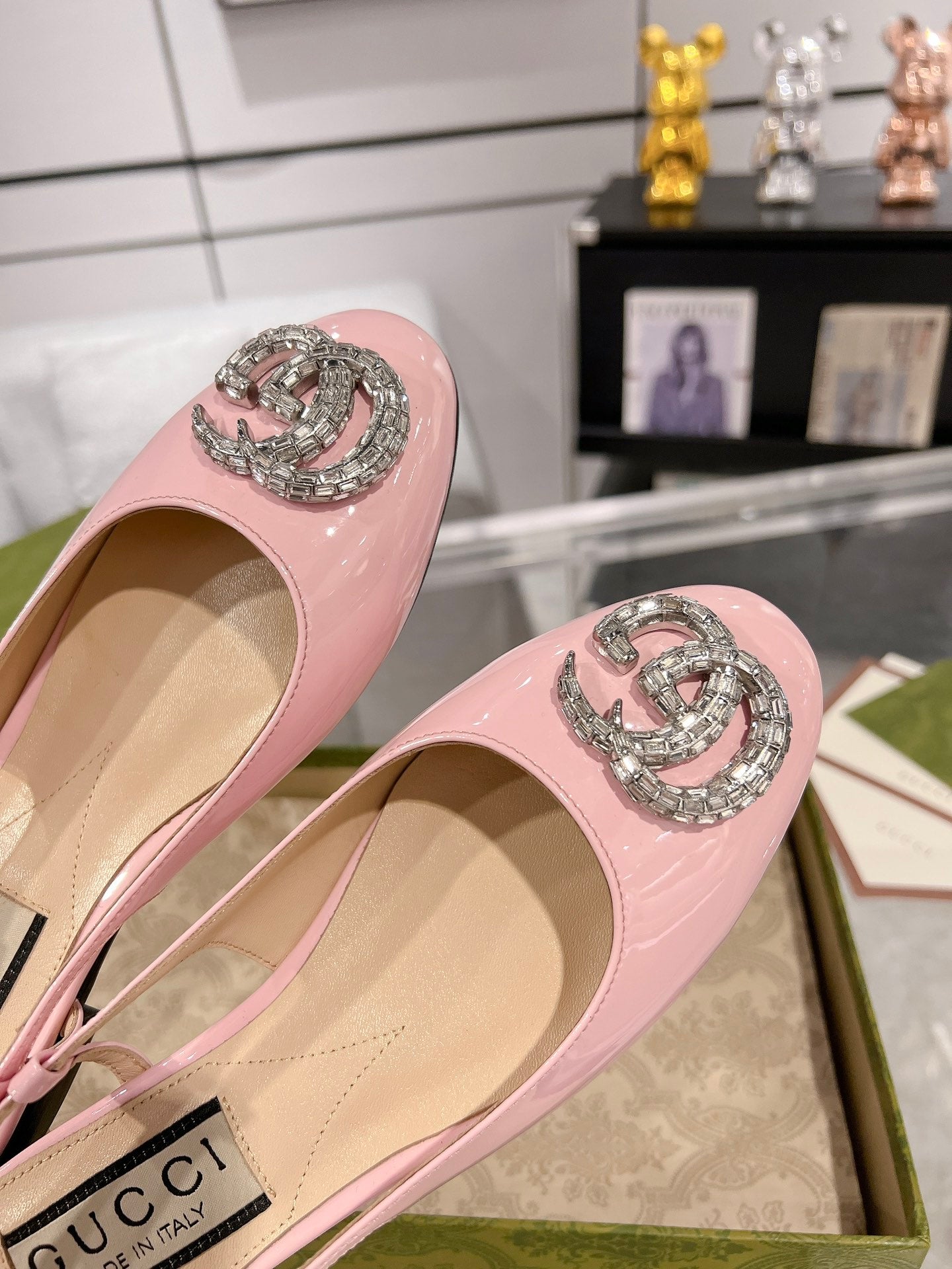 METALIC SLINGBACK FLATS IN ROSE PINK CALFSKIN